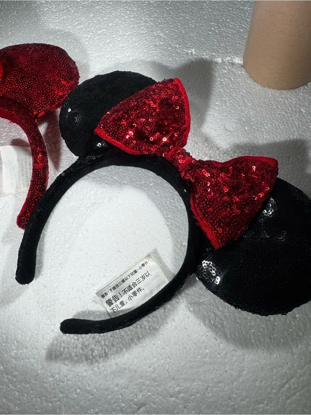 Disney Parks Minnie Mouse Sequin Ear Headbands Set of 2 Red & Black